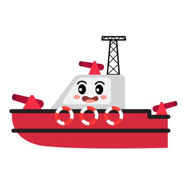 İtfaiye botu taşıma çizgi film karakteri yan görünümü beyaz arkaplan vektör illüstrasyonunda izole.