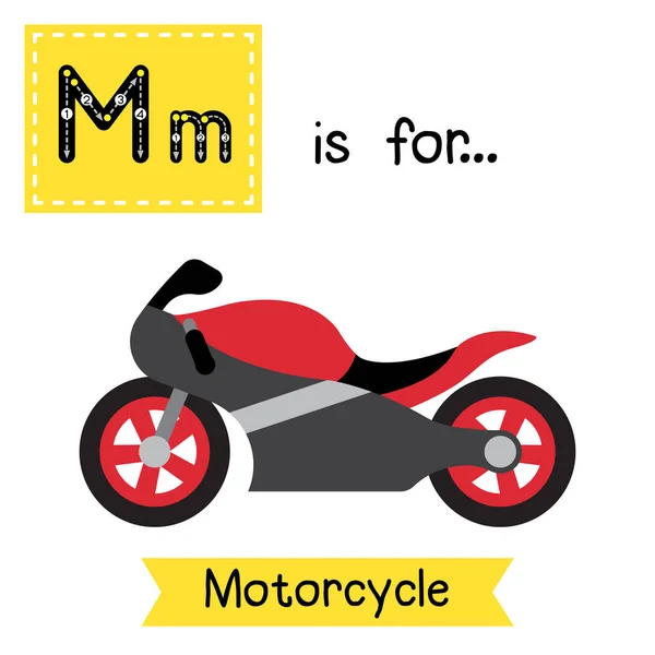 Letra Lindos Niños Transporte Colorido Abc Alfabeto Rastreo Flashcard Motocicleta — Vector de stock