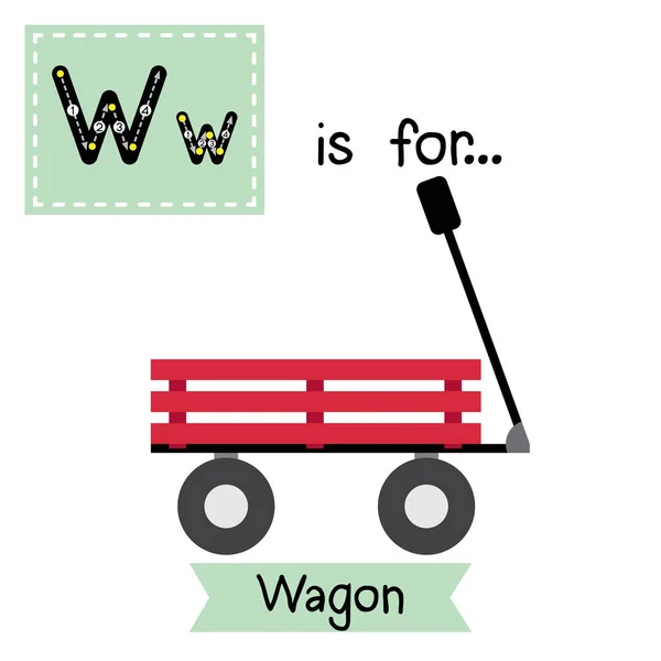 字母W可爱的孩子五彩斑斓的交通工具A字母表追踪卡片为孩子们学习英语词汇矢量图解 — 图库矢量图片