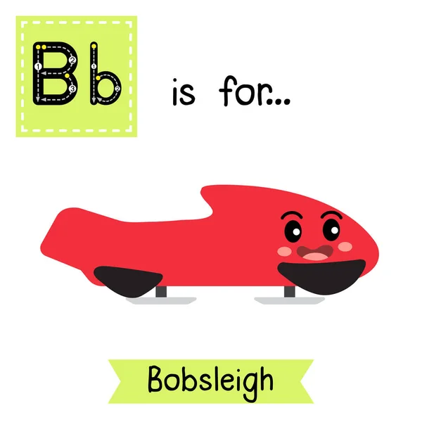 手紙Bかわいい子供カラフルな交通機関英語の語彙を学ぶ子供のためのBobsleighのフラッシュカードを追跡するAbcのアルファベットベクトルイラスト — ストックベクタ