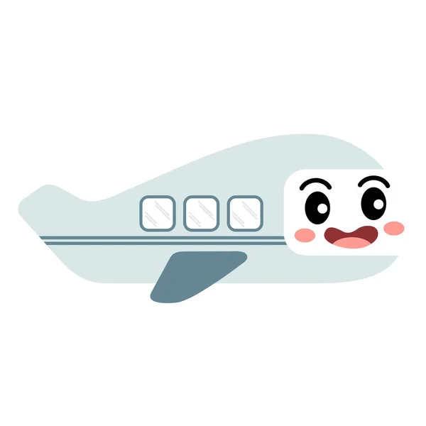Aeroplane Transportation Cartoon Character Side View Isolated White Background Vector — Stock Vector