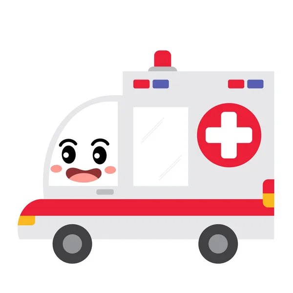 Ambulance Vervoer Cartoon Karakter Zijaanzicht Geïsoleerd Witte Achtergrond Vector Illustratie — Stockvector