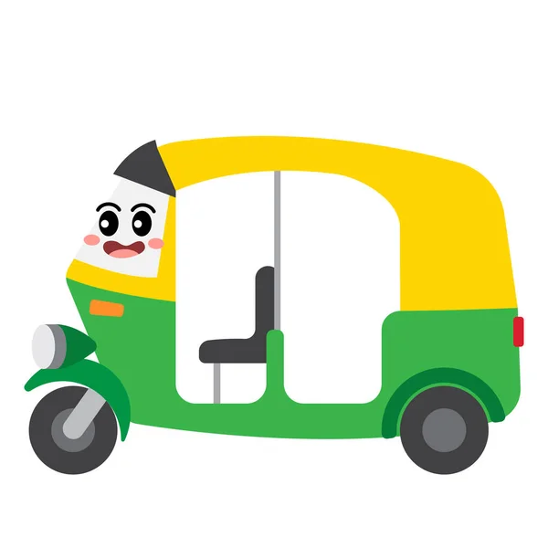 Auto Rickshaw Transporte Dibujos Animados Carácter Vista Lateral Aislado Fondo — Vector de stock