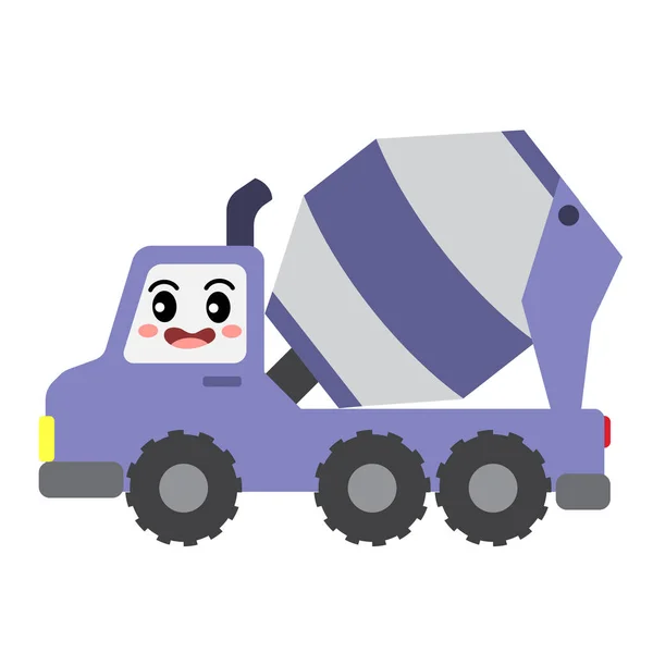 コンクリートミキサートラック輸送漫画のキャラクター側のビューは 白い背景ベクトルイラストに隔離 — ストックベクタ