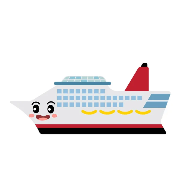 Cruise Lodní Doprava Karikatura Znak Boční Pohled Izolované Bílém Pozadí — Stockový vektor