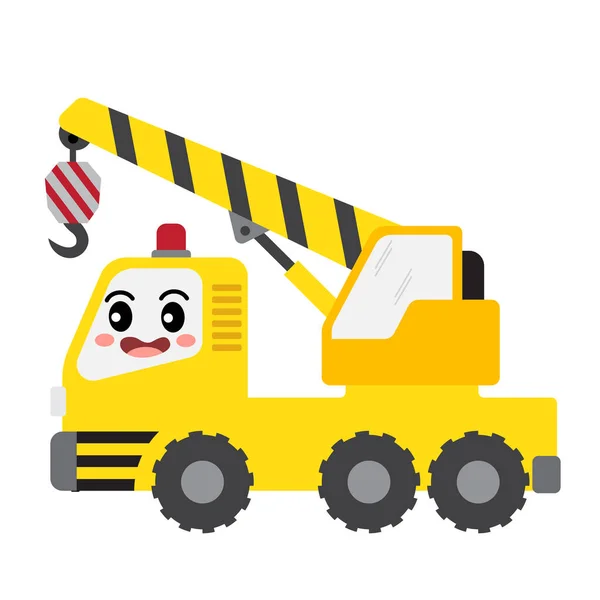 Crane Transportation Cartoon Character Side View Isolated White Background Vector — Stock Vector