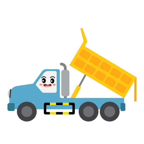 Dumper Truck Транспорт Мультфильм Вид Сбоку Персонаж Изолирован Белом Фоне — стоковый вектор