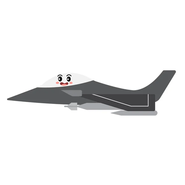 Jet Fighter Transportation Cartoon Character Side View Isolated White Background — Stock Vector