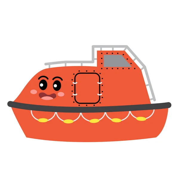 Lifeboat Transporte Desenho Animado Personagem Vista Lateral Isolado Fundo Branco — Vetor de Stock