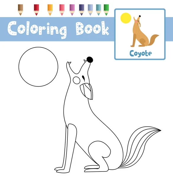 Página Para Colorear Howling Coyote Animals Prechool Kids Activity Educational — Vector de stock