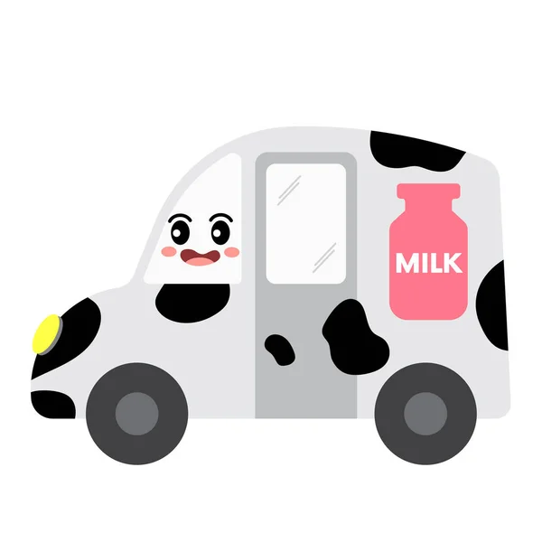 Camion Lait Transport Dessin Animé Vue Côté Isolé Sur Fond — Image vectorielle