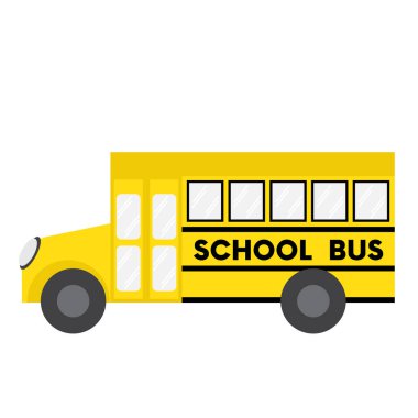 Okul otobüsü taşımacılığı çizgi film karakteri yan görünümü beyaz arkaplan vektör illüstrasyonunda izole.