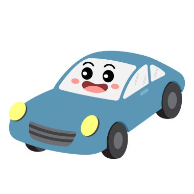 Beyaz arkaplan vektör illüstrasyonunda izole edilmiş araba ulaşım çizgi film karakteri görünümü.