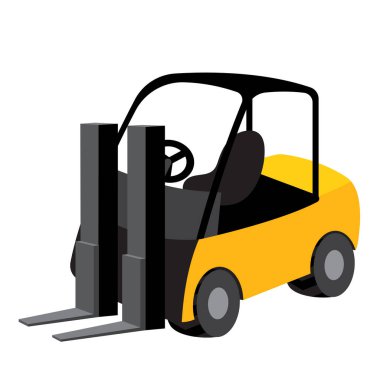 Forklift ulaşım çizgi film karakter perspektifi görünümü beyaz arkaplan vektör illüstrasyonunda izole.