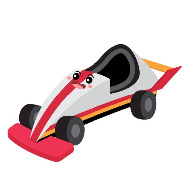 Go-Cart ulaşım çizgi film karakteri perspektif görünümü beyaz arkaplan vektör illüstrasyonunda izole.