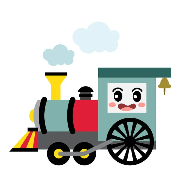 Steam Engine Transportation Cartoon Character Side View Isolated White Background — Stock Vector