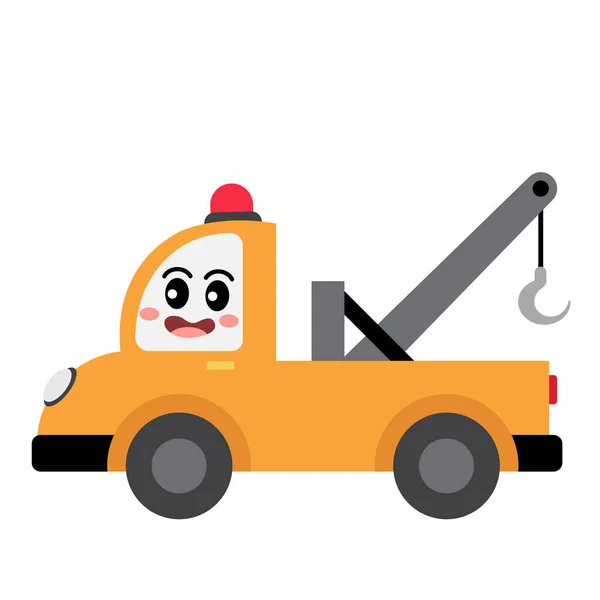Tow Truck Transportation Cartoon Character Side View Isolated White Background — Stockvector