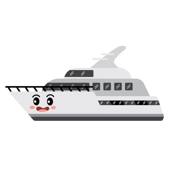 Jacht Transportu Kreskówki Postać Boku Widok Izolowany Białym Tle Wektor — Wektor stockowy