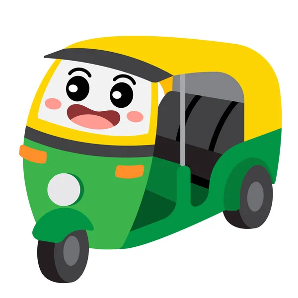 Auto Rickshaw Transport Dessin Animé Personnage Perspective Vue Isolé Sur — Image vectorielle