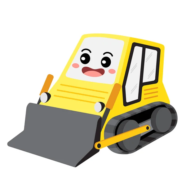 Bulldozer Transportation Cartoon Character Perspective View Isolated White Background Vector — Stock Vector