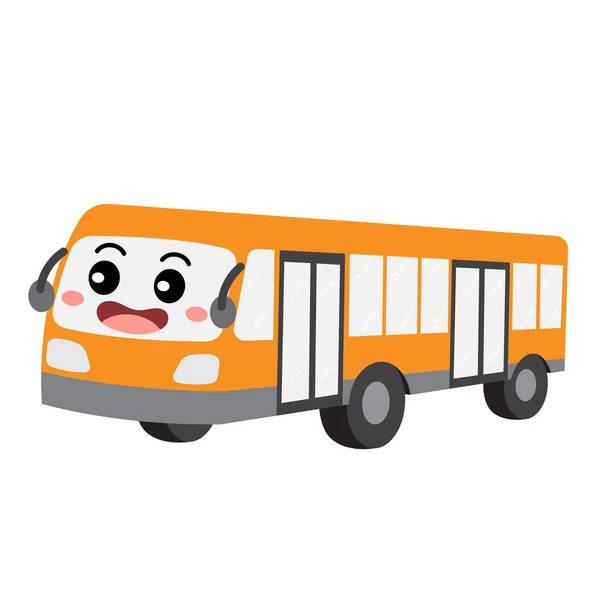 Bus Transportation Cartoon Character Perspective View Isolated White Background Vector — Stock Vector