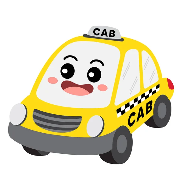 Amarelo Cab Táxi Transporte Desenho Animado Personagem Perspectiva Vista Isolada — Vetor de Stock
