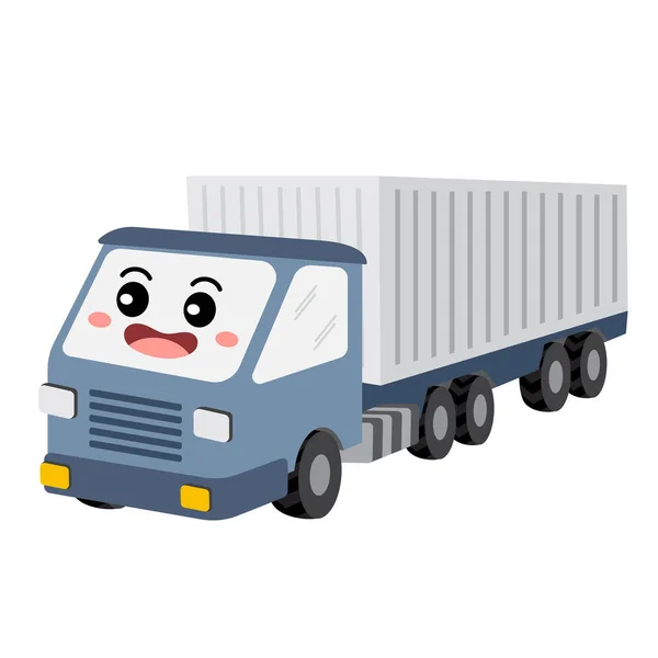 Container Vrachtwagen Vervoer Cartoon Karakter Perspectief Uitzicht Geïsoleerd Witte Achtergrond — Stockvector