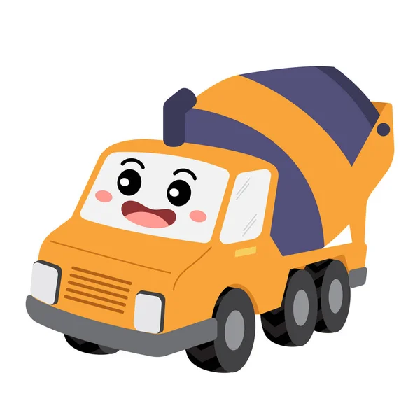 Concrete Mixer Truck Vervoer Cartoon Karakter Perspectief Uitzicht Geïsoleerd Witte — Stockvector