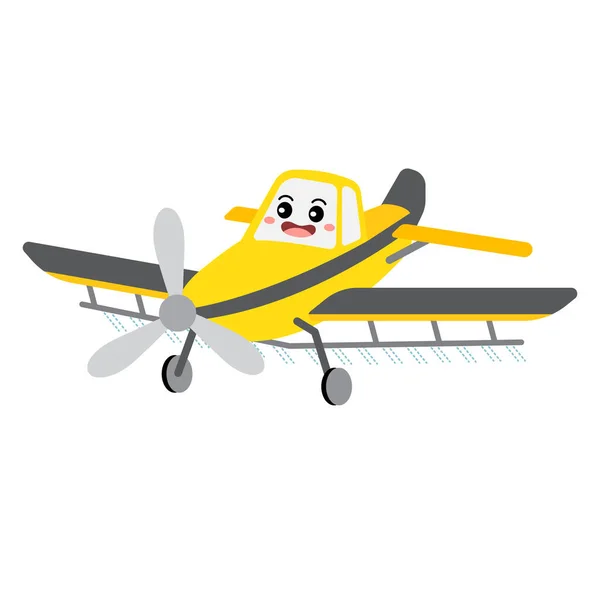 Crop Duster Transportation Cartoon Character Perspective View Isolated White Background — Stock Vector