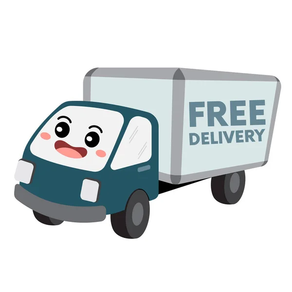 Delivery Truck Transportation Cartoon Character Perspective View Isolated White Background — Stock Vector