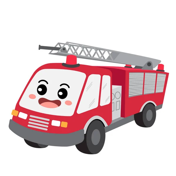 Fire Engine Transportation Cartoon Character Perspective View Isolated White Background — Stock Vector