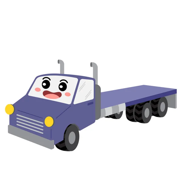 Flatbed Truck Vervoer Cartoon Karakter Perspectief Uitzicht Geïsoleerd Witte Achtergrond — Stockvector