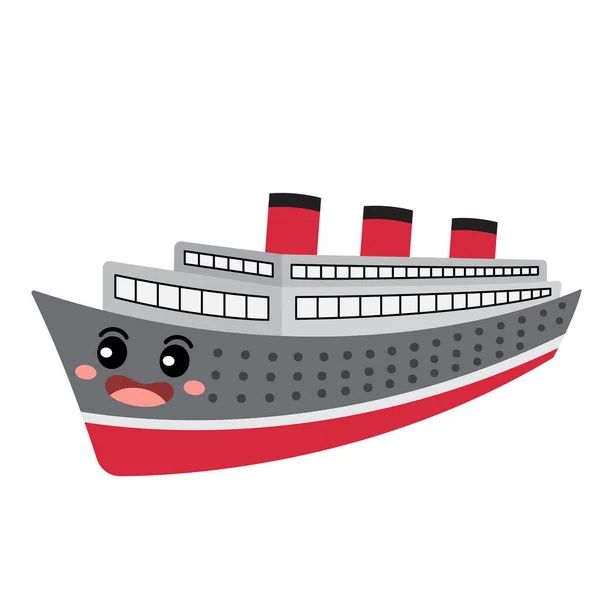 Ocean Liner Transporte Caricatura Personaje Perspectiva Vista Aislado Fondo Blanco — Vector de stock