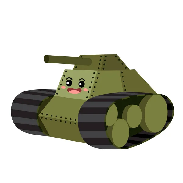 Tank Doprava Karikatura Charakter Perspektiva Pohled Izolované Bílém Pozadí Vektor — Stockový vektor