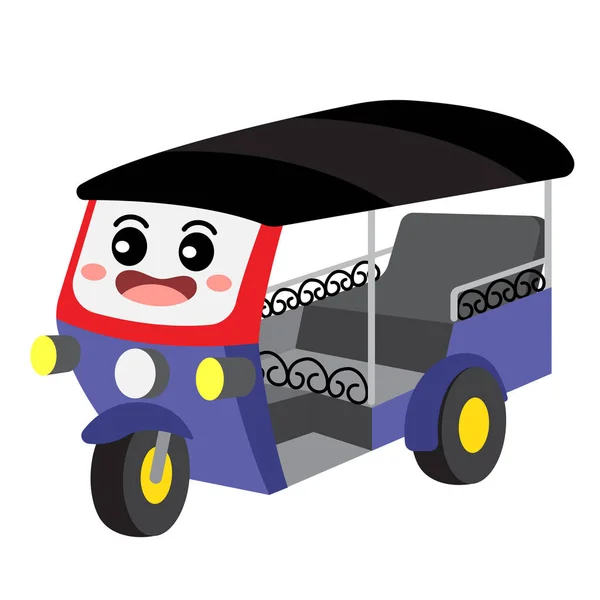 Tuk Tuk Vervoer Cartoon Karakter Perspectief Uitzicht Geïsoleerd Witte Achtergrond — Stockvector