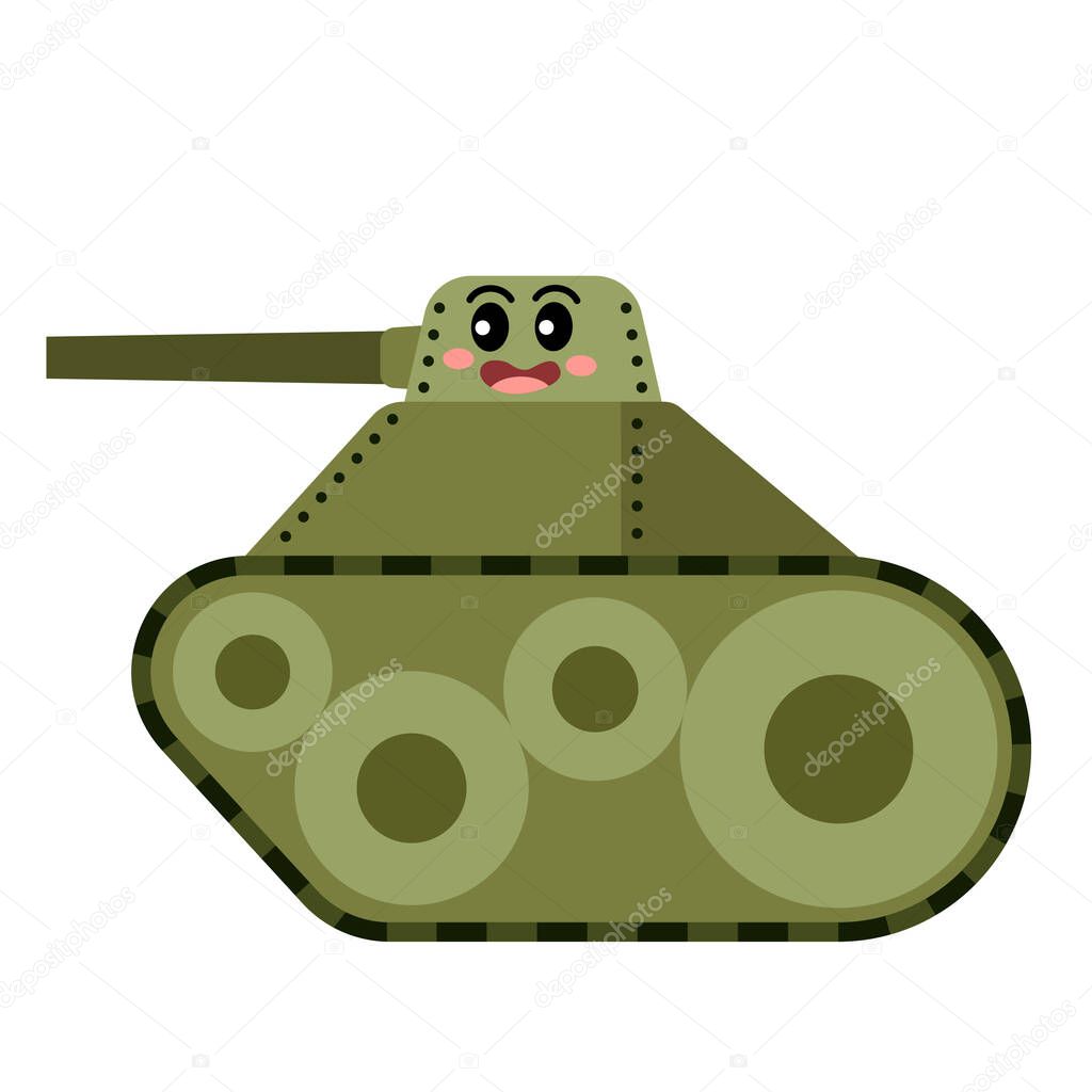 Tank transportation cartoon character side view isolated on white background vector illustration.