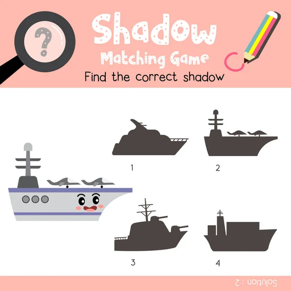 Shadow Matching Spiel Von Flugzeugträger Seitenansicht Transporte Für Vorschulkinder Aktivität — Stockvektor
