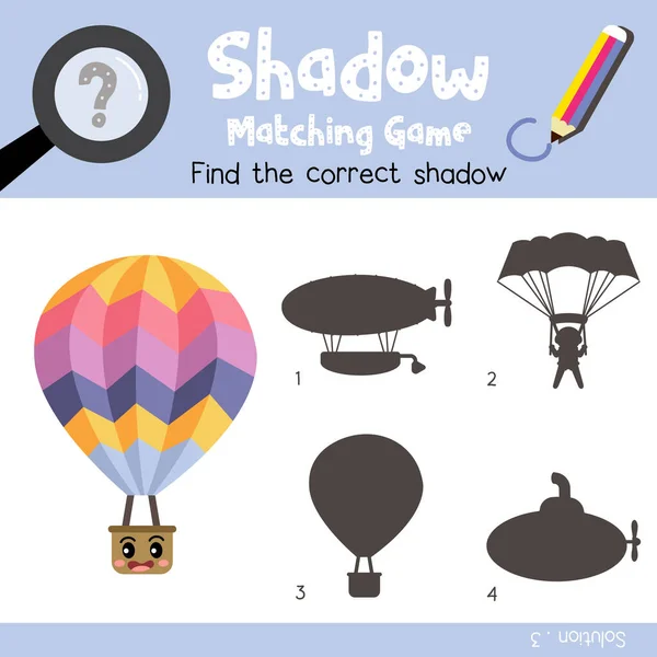 Shadow Megfelelő Játék Hőlégballon Oldalnézet Szállítások Óvodások Tevékenység Munkalap Színes — Stock Vector