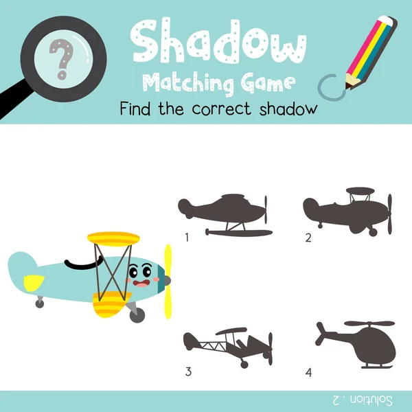 Shadow Megfelelő Játék Biplane Oldalnézet Szállítások Óvodások Tevékenység Munkalap Színes — Stock Vector