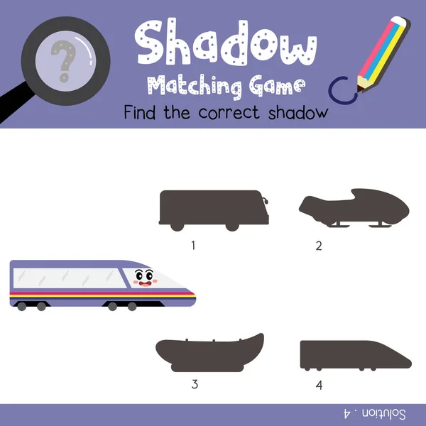 Shadow Matching Spiel Von Bullet Train Seitenansicht Transporte Für Vorschulkinder — Stockvektor