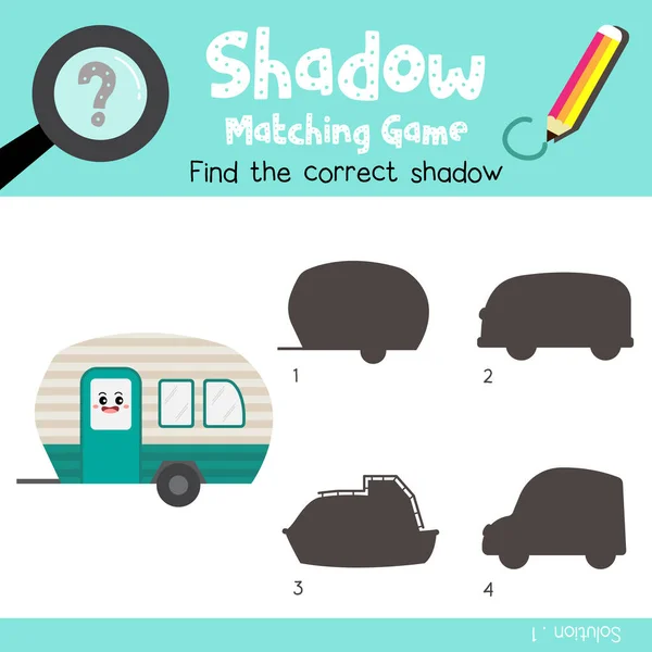 Stín Odpovídající Hra Camper Boční Pohled Transportace Pro Předškolní Děti — Stockový vektor