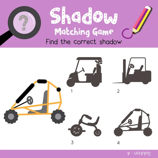 Shadow Matching Game Dune Buggy Side View Transportations Preschool Kids — Stock Vector