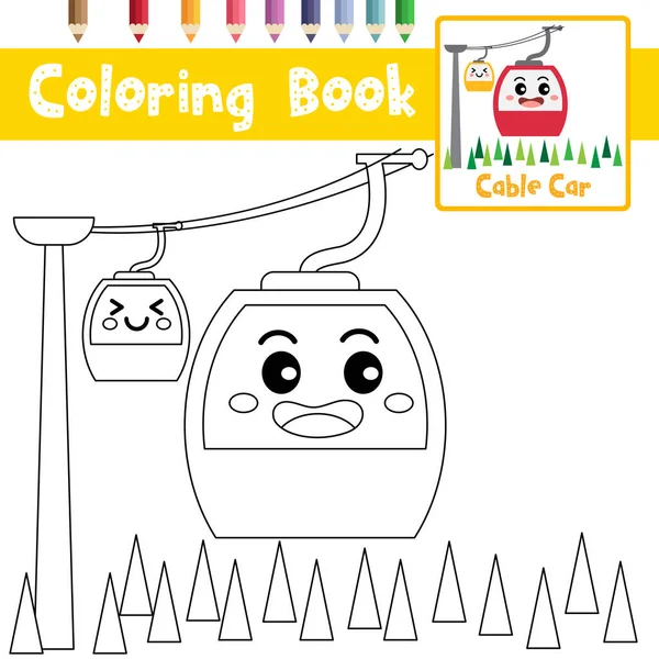 Página Para Colorear Lindo Personaje Dibujos Animados Cable Car Ver — Vector de stock