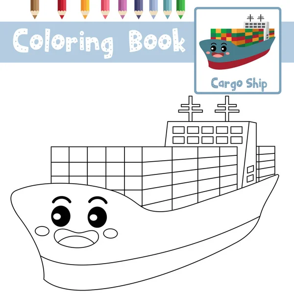 Página Para Colorear Lindo Personaje Dibujos Animados Cargo Ship Ver — Archivo Imágenes Vectoriales