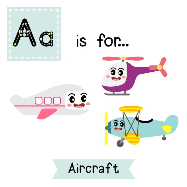 Letter Cute Children Colorful Transportations Abc Alphabet Tracing Flashcard Aircraft — Stock Vector