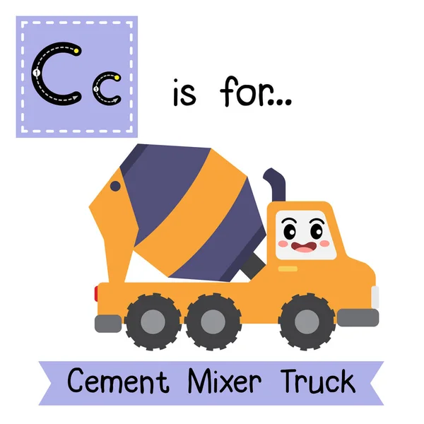 Letra Lindos Niños Transporte Colorido Alfabeto Rastreo Flashcard Cement Mixer — Archivo Imágenes Vectoriales