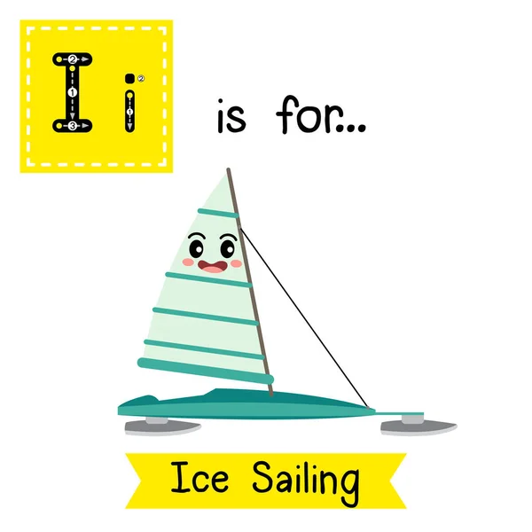 Carta Bonito Crianças Transporte Colorido Alfabeto Rastreamento Flashcard Ice Sailing — Vetor de Stock