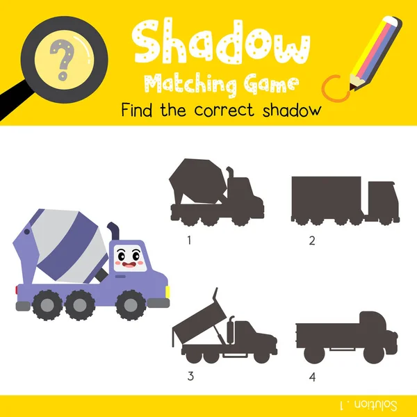 Σκιά Που Ταιριάζουν Παιχνίδι Του Σκυροδέματος Mixer Φορτηγό Καρτούν Μεταφορά — Διανυσματικό Αρχείο