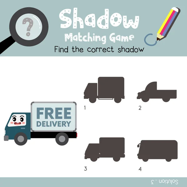 Schatten Passendes Spiel Von Delivery Truck Cartoon Charakter Seitenansicht Transporte — Stockvektor