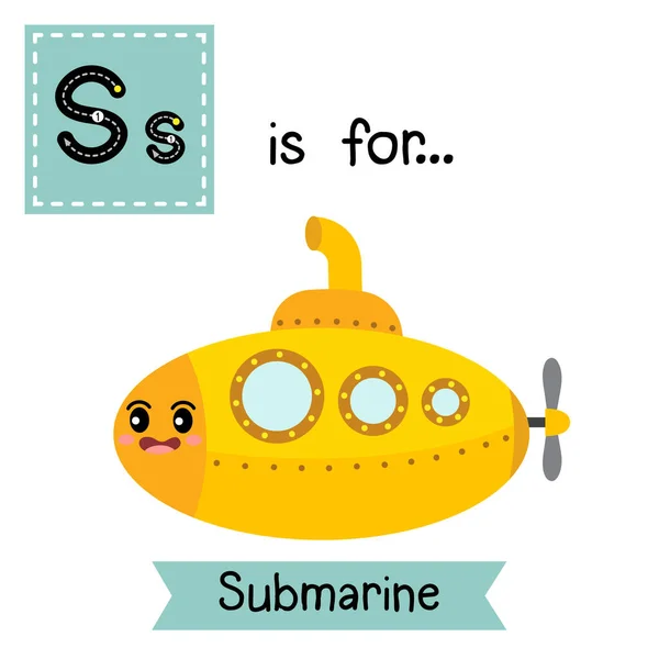 Letter Cute Children Colorful Transportations Abc Alphabet Tracing Flashcard Submarine — стоковый вектор